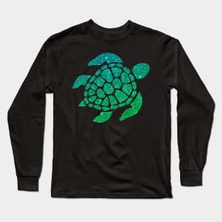 Green Ombre Faux Glitter Turtle Long Sleeve T-Shirt